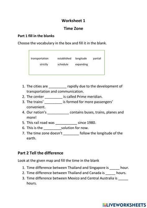 Time Zone worksheet | Live Worksheets - Worksheets Library