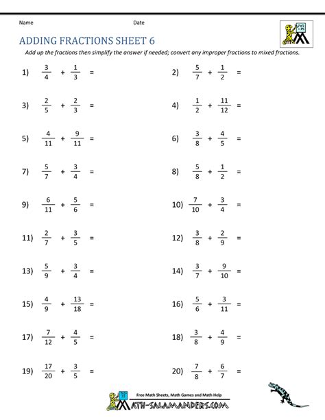 Simple Fractions Worksheets