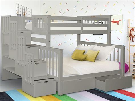 Bedz King Stairway Bunk Beds Twin over Full with 4 Drawers in the Steps and 2 Under Bed Drawers ...