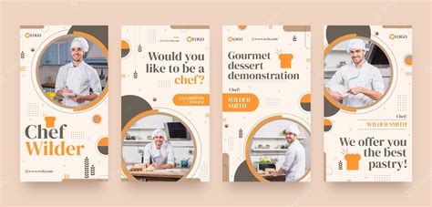 Premium Vector | Chef and gastronomy instagram stories collection