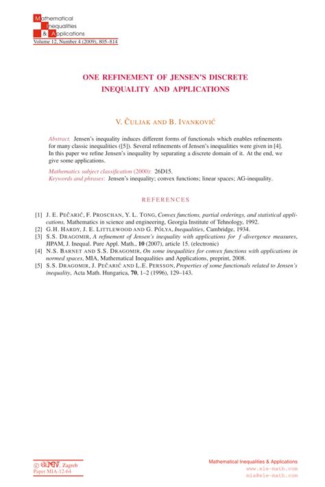 (PDF) One refinement of Jensen’s discrete inequality and applications