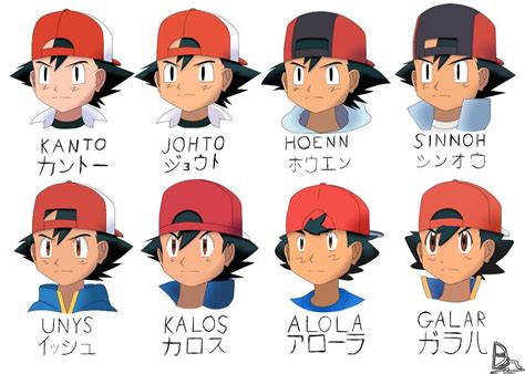 [OC] Evolution of Ash/Satoshi over the years in each region, but Hat Backward! : r/pokemon