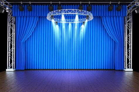 Premium Photo | Theater stage with blue curtains and spotlights