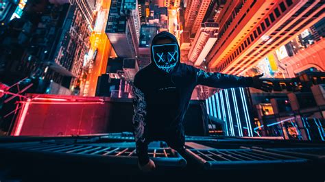 2560x1440 Neon Mask Guy Climbing Building 4k 1440P Resolution HD 4k Wallpapers, Images ...