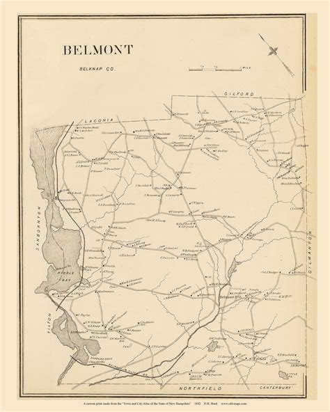 Belmont Town, New Hampshire 1892 Old Town Map Reprint - Hurd State ...