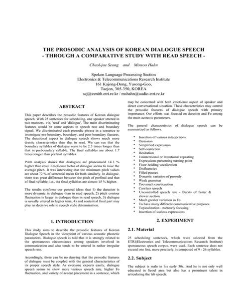 The Prosodic Analysis of Korean Dialogue Speech