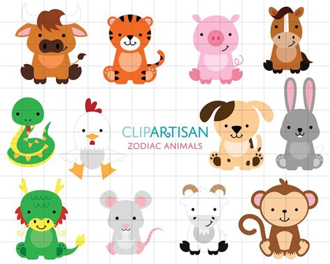 Chinese Zodiac Animals Clipart Chinese New Year Clip Art - Etsy