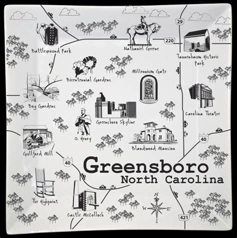 Greensboro B&W Map Large Square Platter