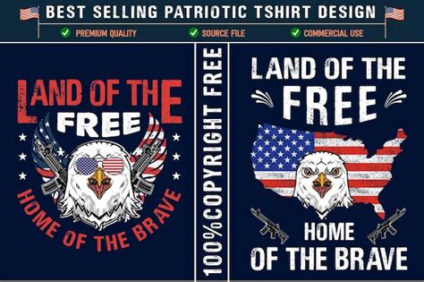 Premium Vector | Land of the free home of the brave usa patriotic t-shirt design with usa grunge ...