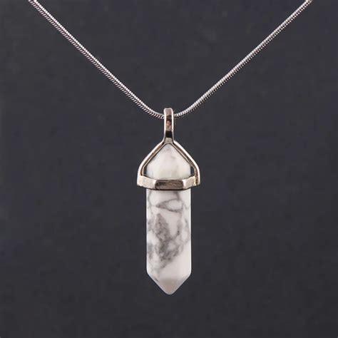 2015 White Turquoise Quartz Point Necklace pendant Sterling Silver Wire Wrapped Crystal Purple ...