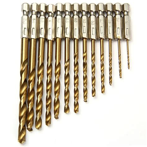 High Precision 13PCS 1.5mm 6.5mm Titanium Coated HSS Drill Bit Set 0.25 ...