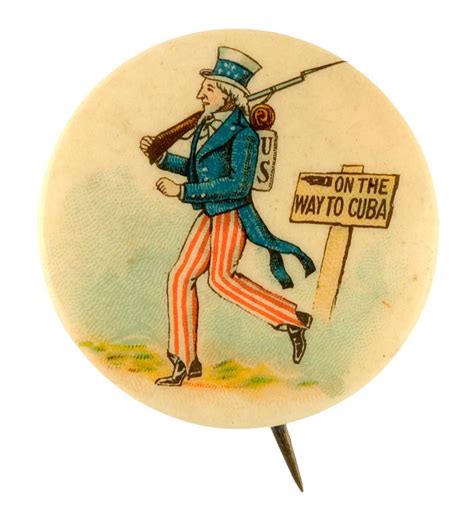 Hake's - UNCLE SAM CLASSIC 1898 SPANISH AMERICAN WAR CARTOON BUTTON.