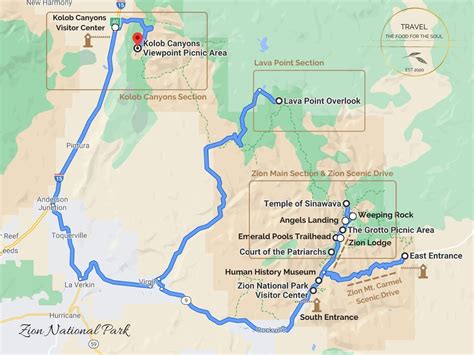 Zion National Park Attractions Map | Travel The Food For The Soul