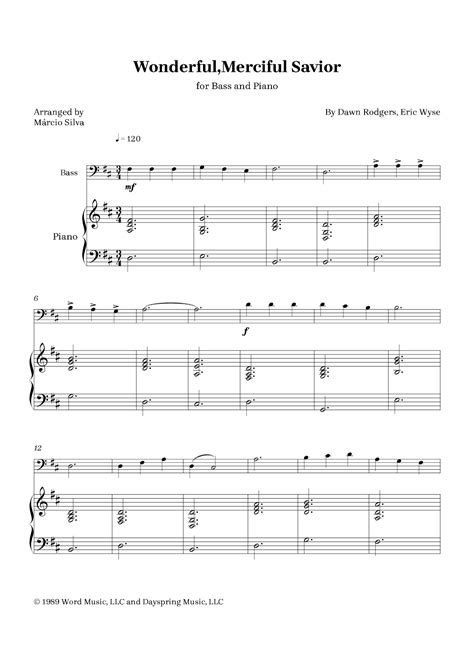 Wonderful, Merciful Savior (arr. Márcio Silva) by Dawn Rodgers Sheet Music for String Bass and ...