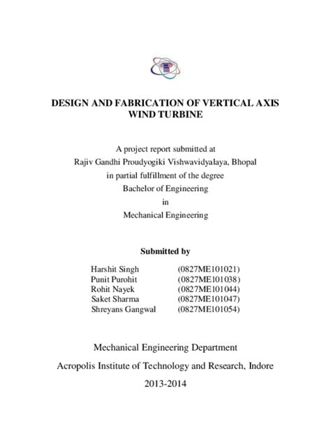 (PDF) DESIGN AND FABRICATION OF VERTICAL AXIS WIND TURBINE A project ...