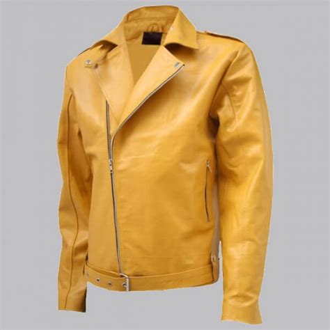 Yellow Motorcycle Style Leather Jacket - RockStar Jacket