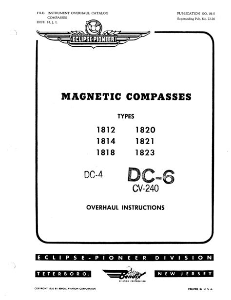 Eclipse-Pioneer Magnetic Compasses Types 1812, 1814, 1818, 1820, 1821, — Essco Aircraft