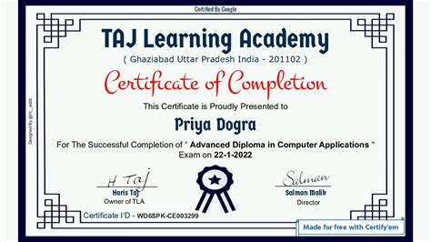 Computer Institute Certificate