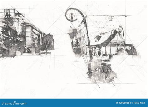 Wooden Architecture of Zakopane at Day, Poland, Illustration Art ...