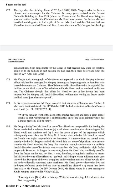 MR Justice Nichol (UK Judge) - Approved judgement regarding 'faeces on the bed' incident in UK ...