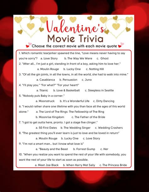 Valentine's Day Movie Trivia Game Valentine's Day - Etsy | Valentines ...