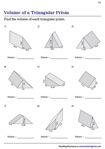 Volume Of Triangular Prism Worksheet