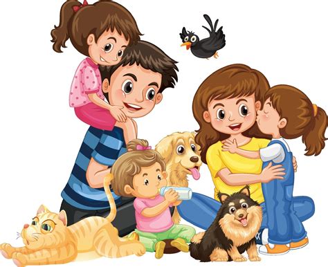 Happy family with their pets on white background 3200497 Vector Art at Vecteezy