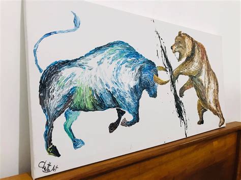 Large Acrylic Painting Bull and Bear Fight Stock Market | Etsy