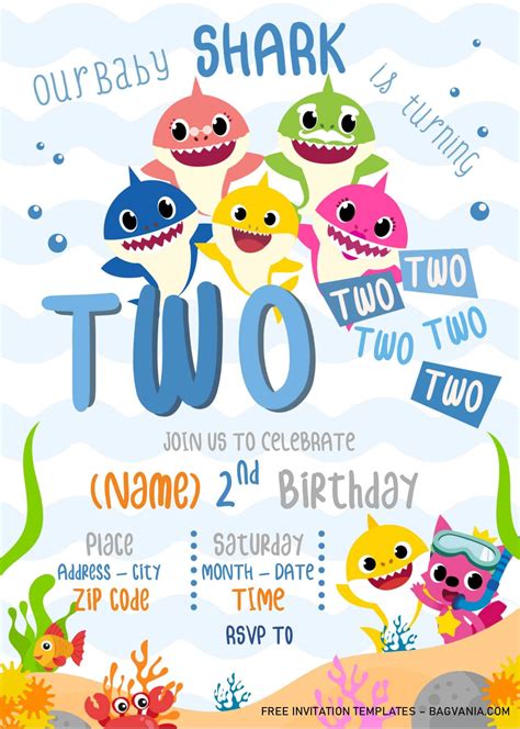 Baby Shark Birthday Invitation Templates - Editable With Microsoft Word | Shark birthday ...