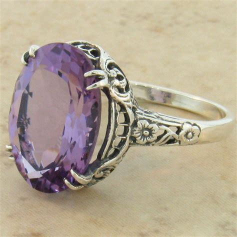 GENUINE 5 CARAT AMETHYST ANTIQUE STYLE 925 STERLING SILVER RING SIZE 7 ...