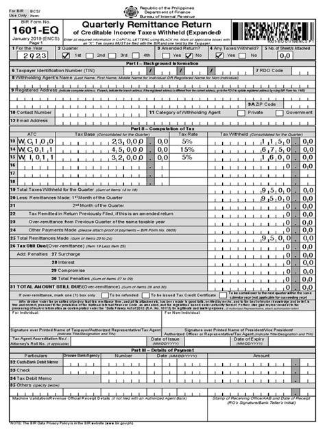 BIR Form No.1601-EQ Sample | PDF | Value Added Tax | Taxes