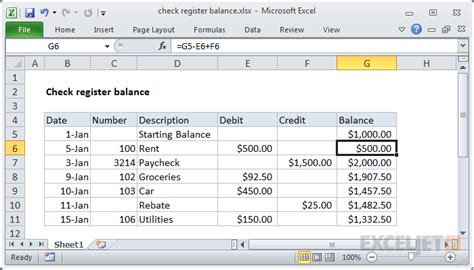 Check register balance - Excel formula | Exceljet