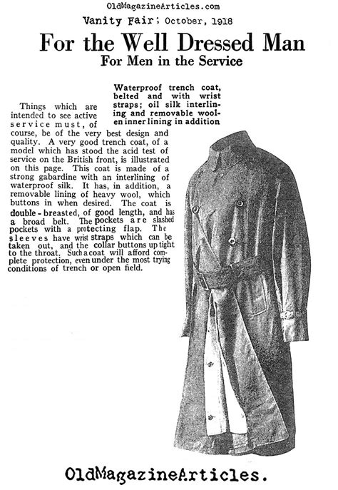 TRENCH COAT HISTORY, WW1 TRENCH COAT - Article Preview - Old Magazine Articleswww ...