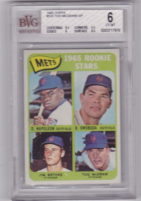 Tug McGraw 1965 Topps #533 Rookie Baseball Card Graded BVG 6