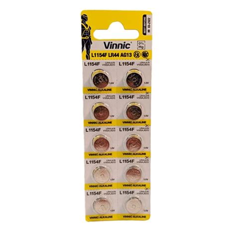 VINNIC LR44 L1154F AG13 Alkaline Coin Battery (10 Pack) 1.5v 110mAh ...