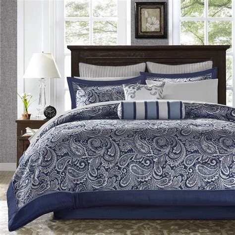 Madison Park Aubrey King Size Bed Comforter Set Bed in A Bag - Navy ...