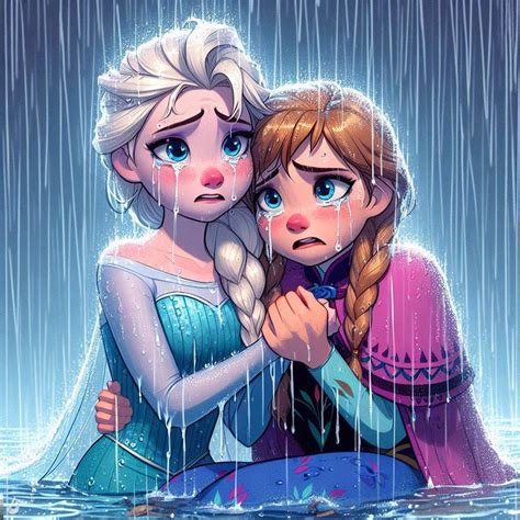 elsa and anna cry and cuddle in the rain by chryslerfire on DeviantArt