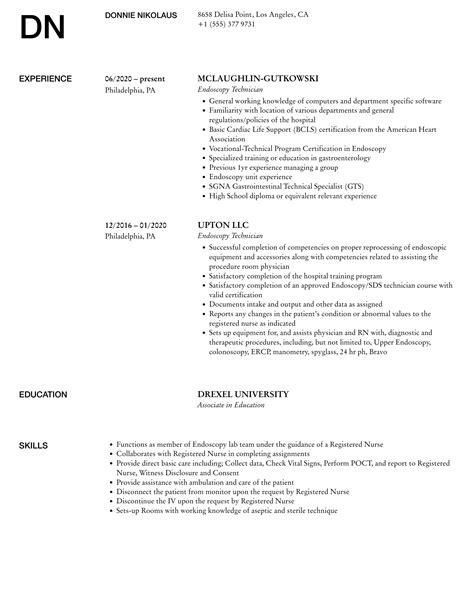 Endoscopy Technician Resume Samples | Velvet Jobs