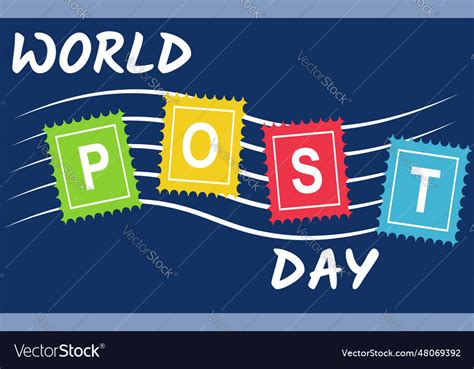 World post day stamps and white wave mail Vector Image