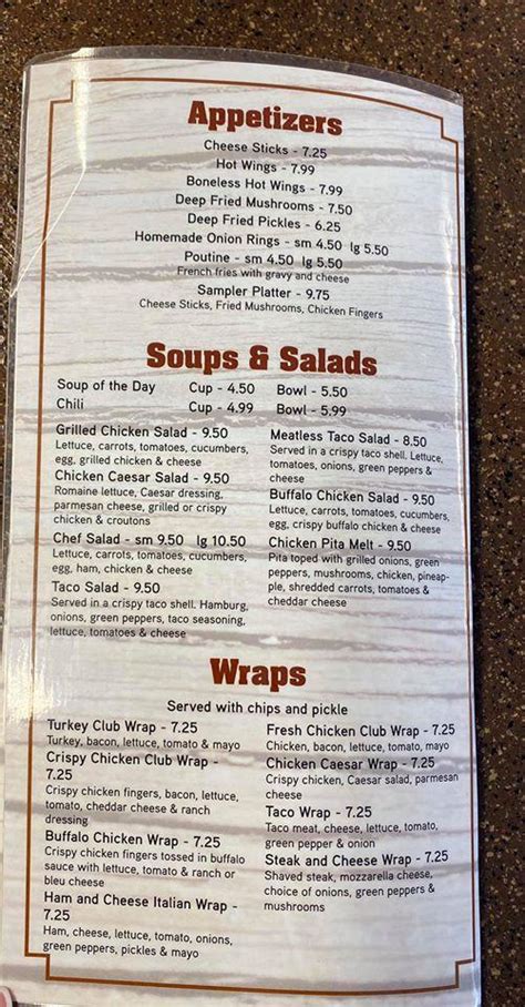 Menu at Al's Diner restaurant, Mars Hill