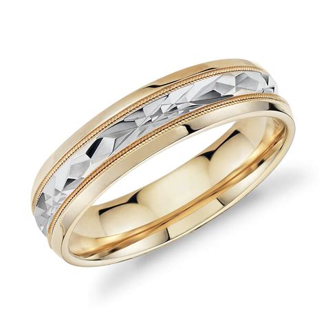 Two-Tone Milgrain Diamond Cut Wedding Band in 14k Yellow Gold (6mm ...