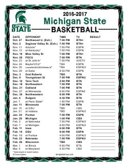 Printable 2016-2017 Michigan State Spartans Basketball Schedule