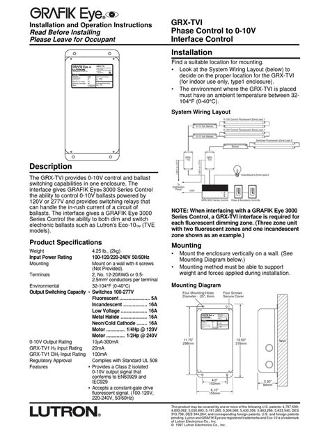 LUTRON ELECTRONICS GRAFIK EYE GRX-TVI INSTALLATION AND OPERATING INSTRUCTIONS Pdf Download ...