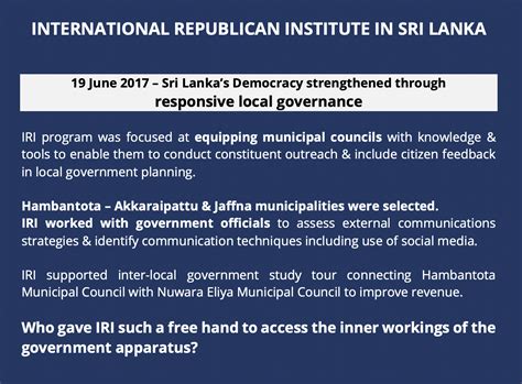 Regime Change Role of International Republican Institute (IRI) in Sri Lanka