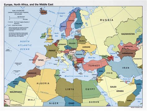 Large political map of Europe, North Africa and the Middle East - 1998 | Other maps of Europe ...