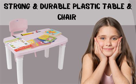 HAPPY BEAR Table and Chair Set for Kids Strong & Durable Plastic Made Rectangle Table with Box ...