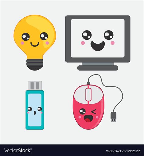 Cartoon icon set kawaii and technology Royalty Free Vector