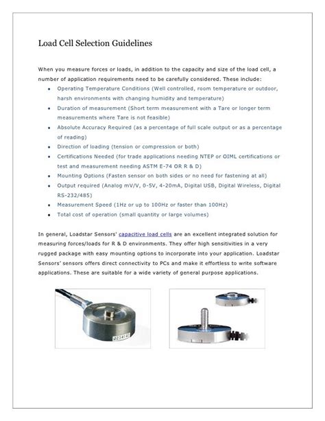 Load Cell Selection Guidelines