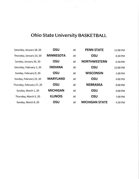 OSU Basketball Schedule - WTNS