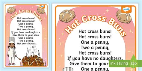 Hot Cross Buns Nursery Rhyme Poster (teacher made) - Twinkl